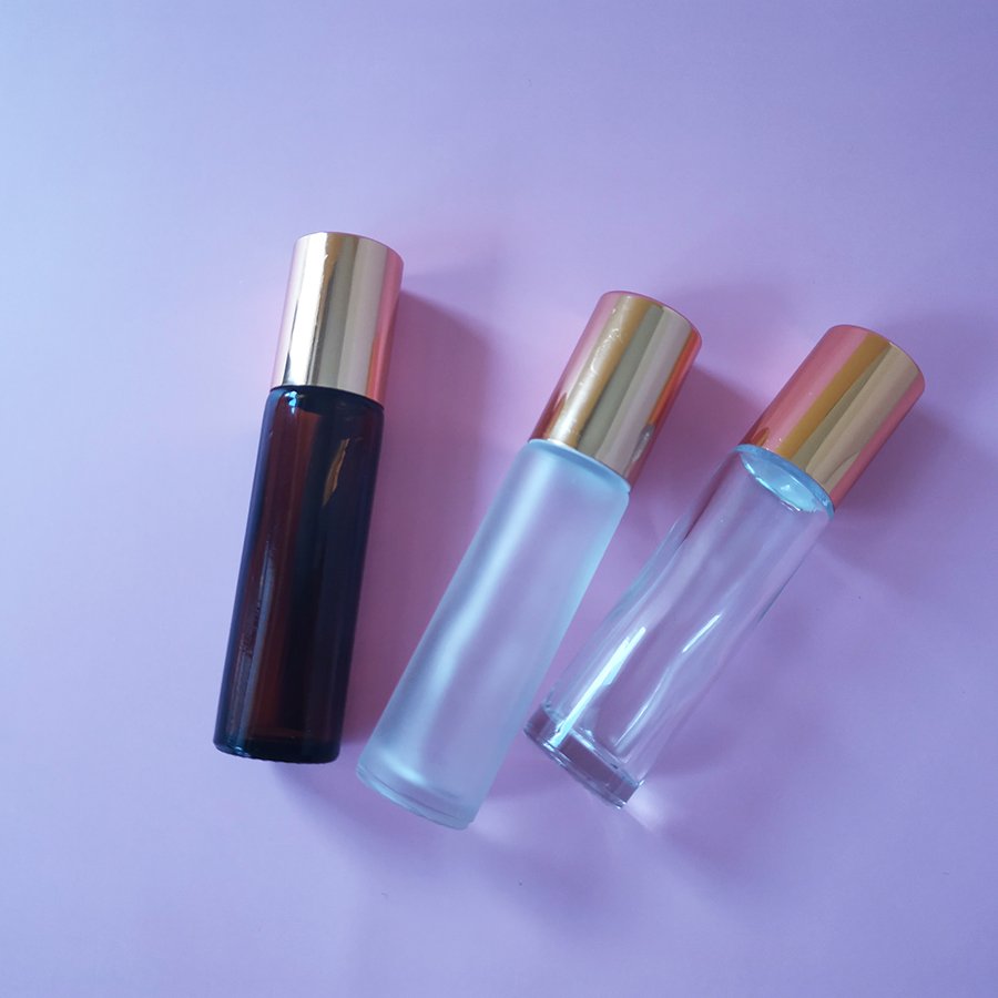 10ml transparent amber frosted glass bottle with roll on massage ball for essential oils roller bottle