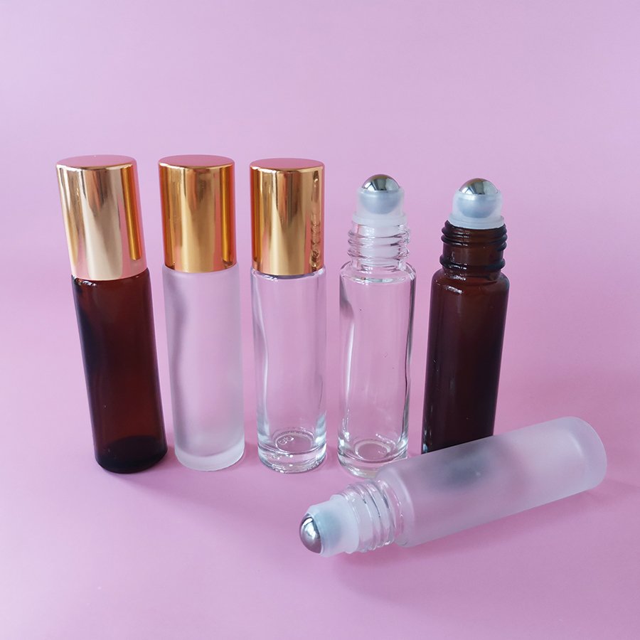 10ml transparent amber frosted glass bottle with roll on massage ball for essential oils roller bottle