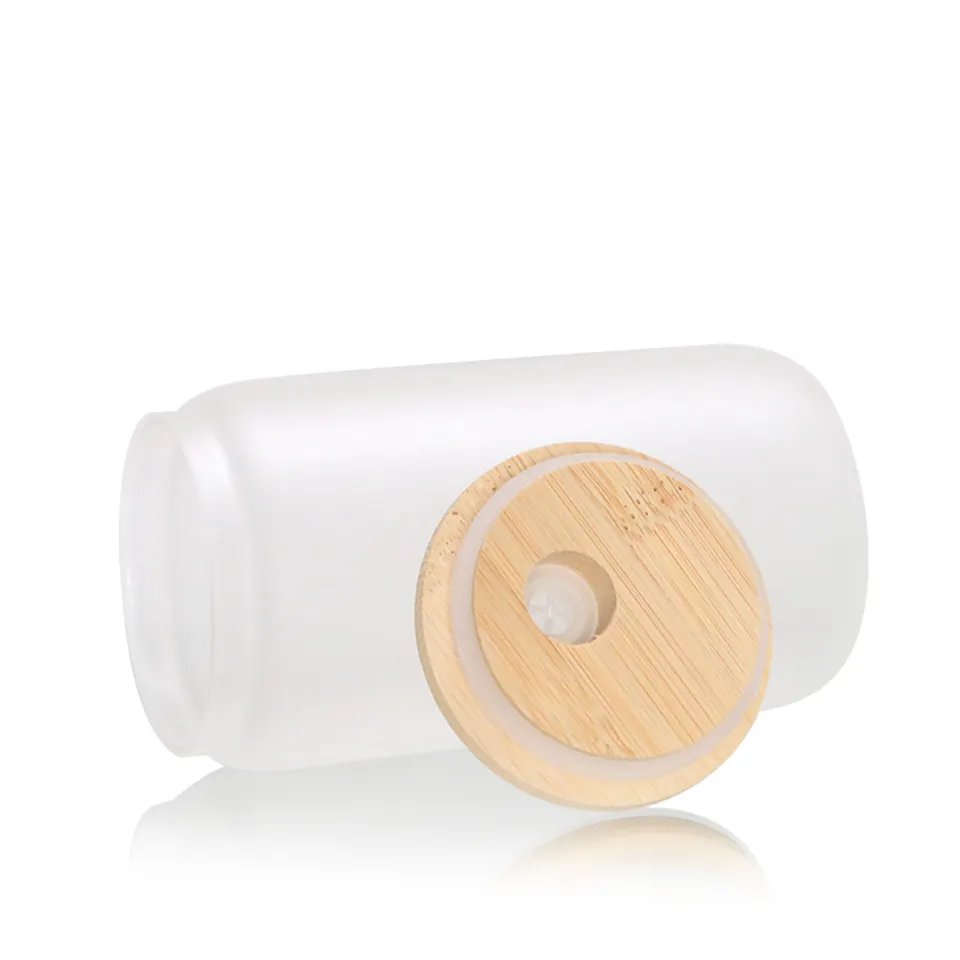New Design Sublimation Blank Transparent Glass Bottle Glass Cola Can Tumbler With Bamboo lid and Straw