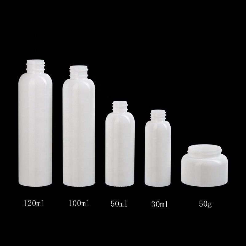 boston round opal glass empty cosmetic serum bottle 30ml 50ml 100ml 120ml and 50g glass cream jar for cosmetic packaging