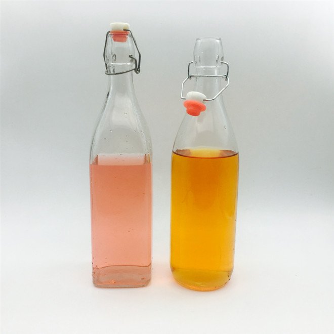 wholesale swing top square round shape 1000ml 1liter juice milk glass bottle for liquor