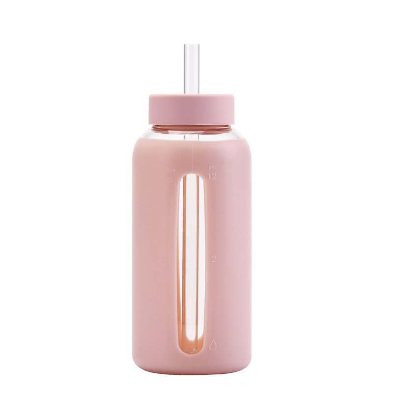 Hot Selling Glass Water Bottle Sports Water Bottle with Protective Silicone Sleeve and Straw