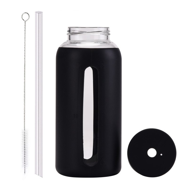 Hot Selling Glass Water Bottle Sports Water Bottle with Protective Silicone Sleeve and Straw