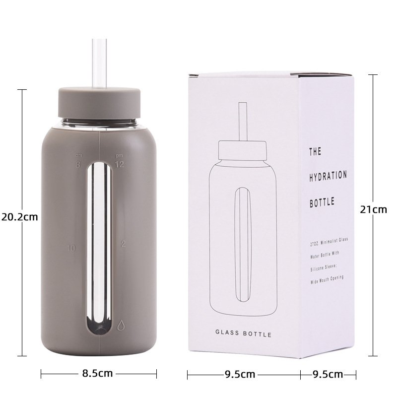 Hot Selling Glass Water Bottle Sports Water Bottle with Protective Silicone Sleeve and Straw