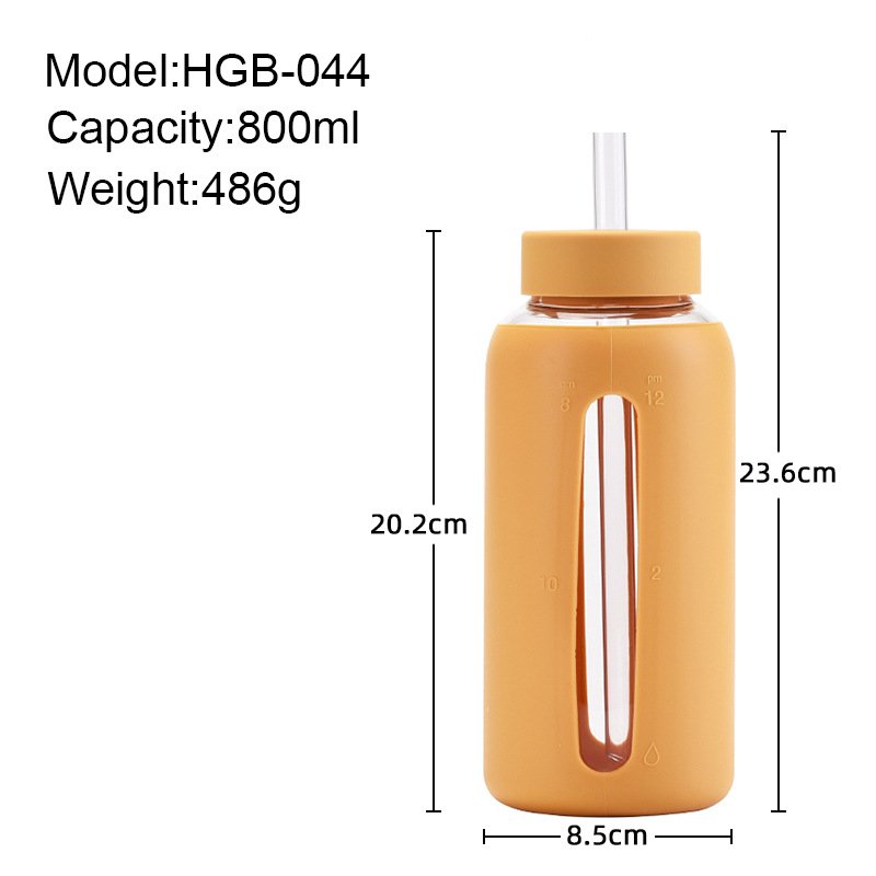 Hot Selling Glass Water Bottle Sports Water Bottle with Protective Silicone Sleeve and Straw