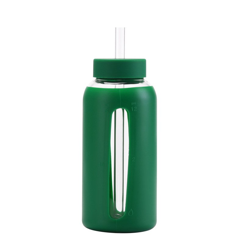 Hot Selling Glass Water Bottle Sports Water Bottle with Protective Silicone Sleeve and Straw