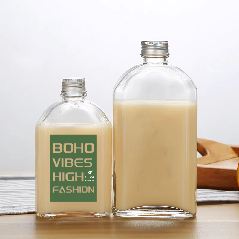 200ml 500ml Screen Printing Screw Lid Clear And Frosted Flat Flask Coffee Glass Bottle For Liquor Wine