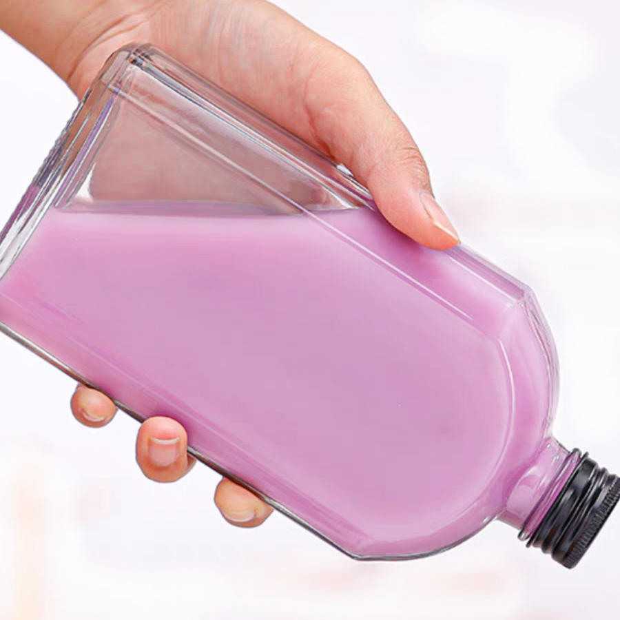 200ml 500ml Screen Printing Screw Lid Clear And Frosted Flat Flask Coffee Glass Bottle For Liquor Wine