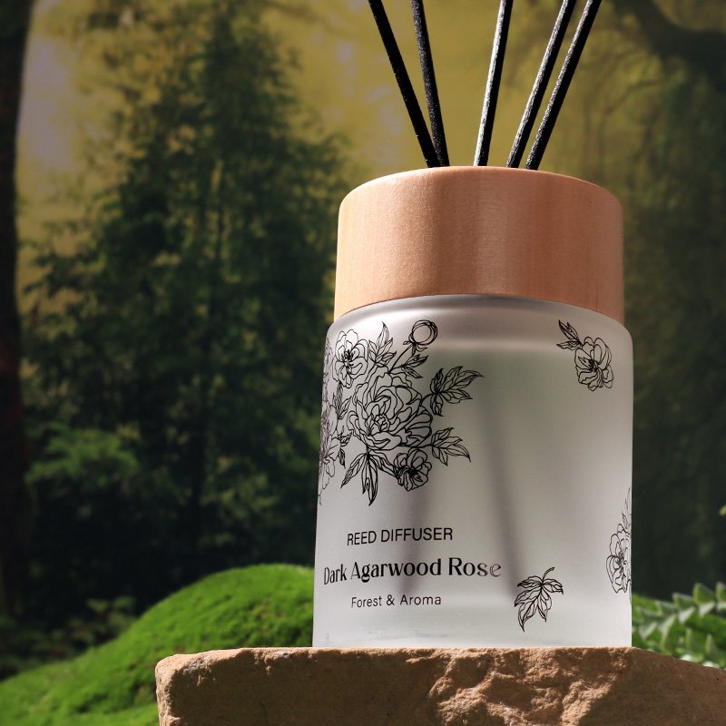 Frosted Glass Bottle Reed Diffuser with Lid and Reed Sticks