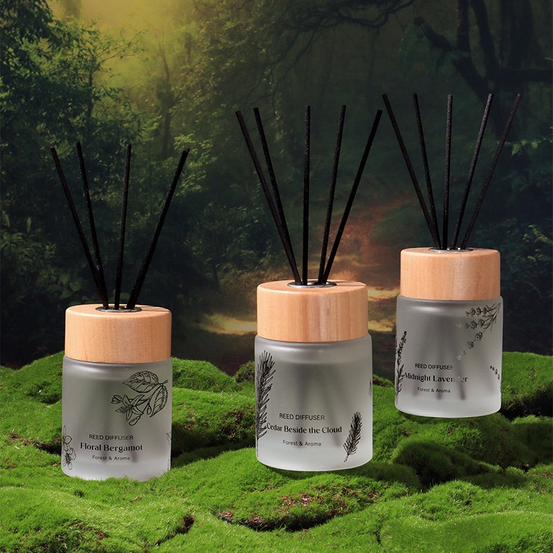 Frosted Glass Bottle Reed Diffuser with Lid and Reed Sticks