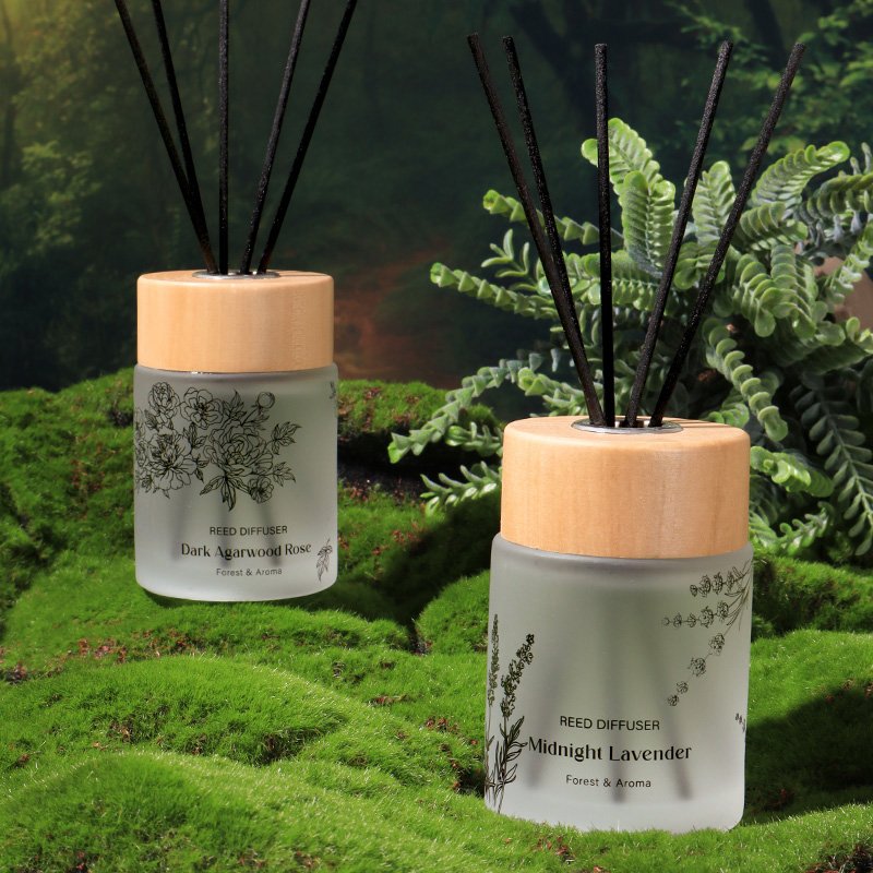 Frosted Glass Bottle Reed Diffuser with Lid and Reed Sticks