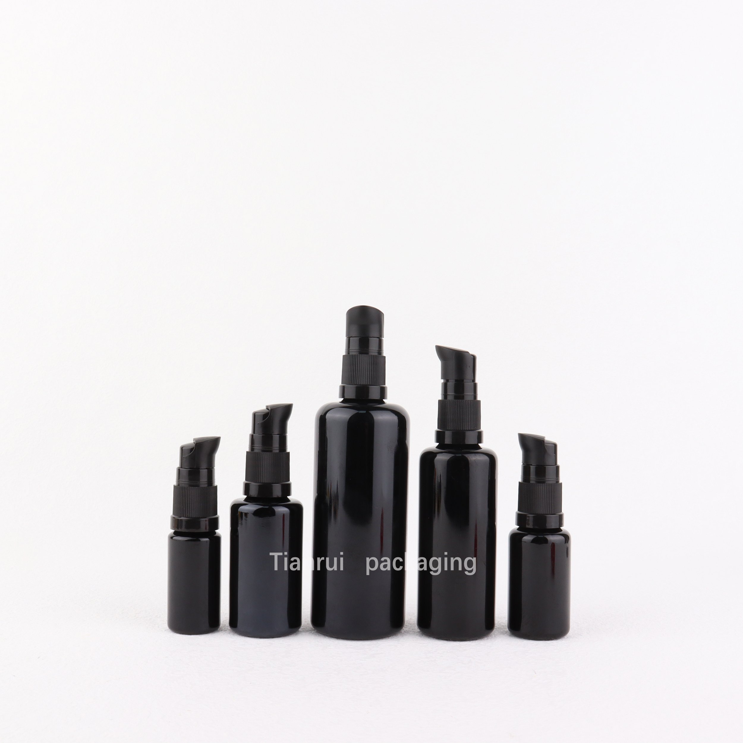 Luxury Hair Oil Packaging 10ml 15ml 30ml 50ml 100 ml Lotion Bottle Black Glass Bottle With Pump Glass Essential Oil Bottle