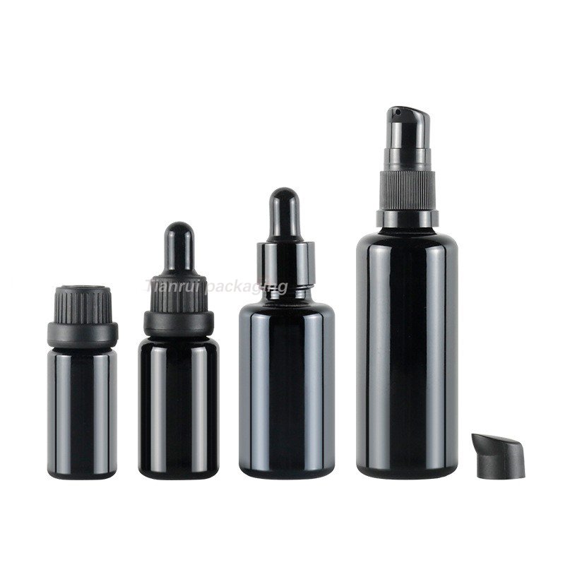 Luxury Hair Oil Packaging 10ml 15ml 30ml 50ml 100 ml Lotion Bottle Black Glass Bottle With Pump Glass Essential Oil Bottle