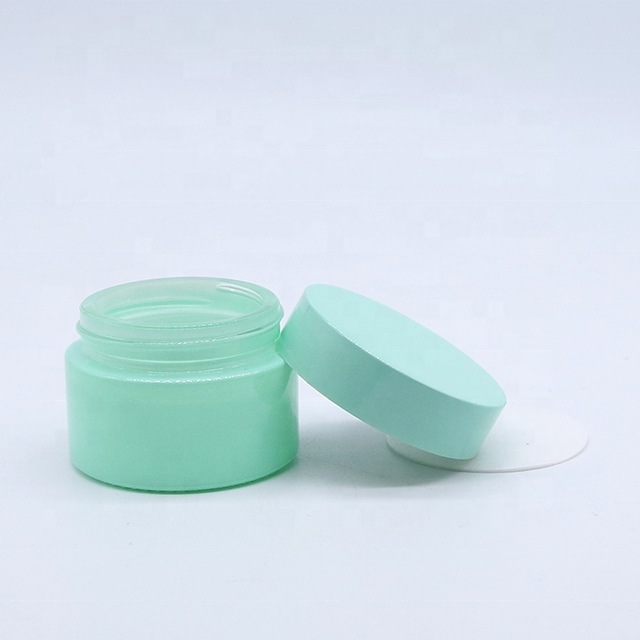 Wholesale skincare cosmetic packaging 30g 50g empty light green face cream glass jar