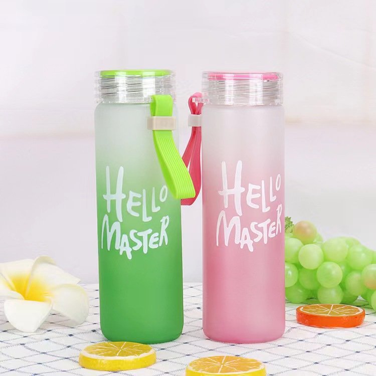 Gradient Sports Water Bottle 5-color Frosted Cup for Female Girls Pretty Gift Beauty Camping Tour Glass Sport Water Bottle