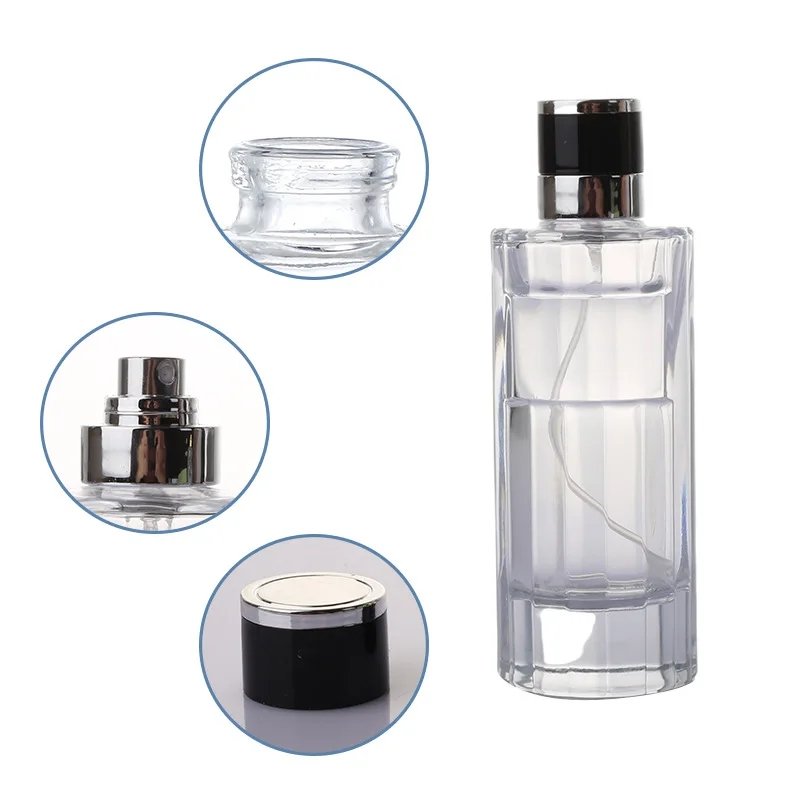 Unique 50ml 100ml Empty Perfume Glass Bottle Spray Luxury Large Perfume Bottle 100ml With box crimp pump sprayer