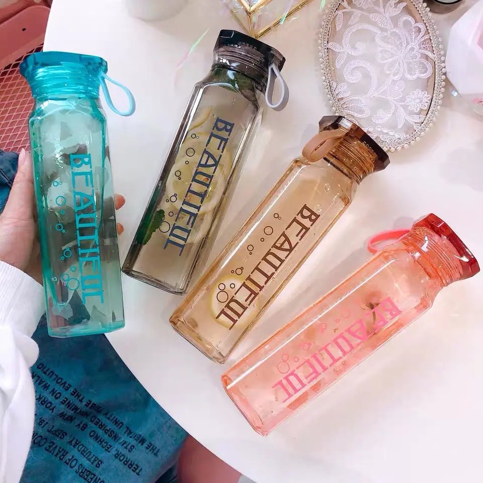 Custom logo 500 ml Creative Diamond Water Bottle Glass Drinking Water Cup Convenient Kid Bottle Back to School Glass Bottles