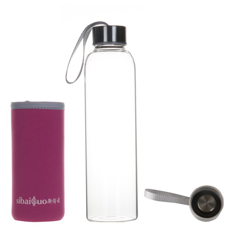 550ml CLASSIC Beverage Adults Fast Delivery Glass Water Bottle High Borosilicate with Sleeve and Stainless Steel Factory Custom