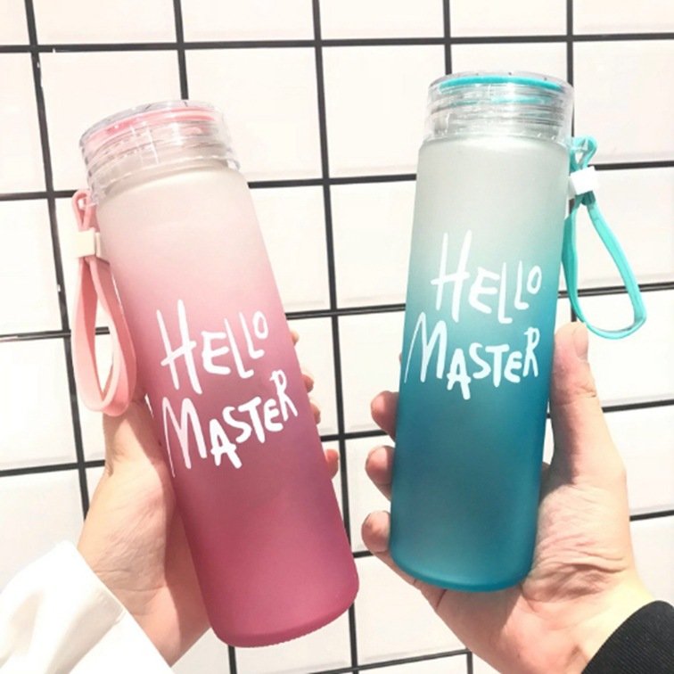 Wholesale Custom Letter Glass Water Cup Colorful Frosted Cheap Glass Drinking Bottle With Lid