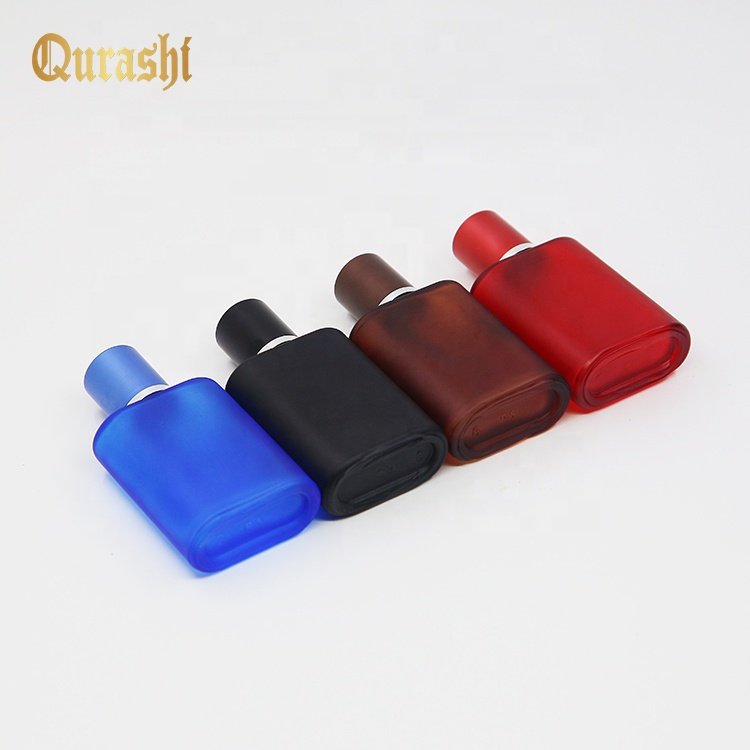30ML oblate shape popular wholesale perfume set coated colors aluminum spray cap empty glass bottle