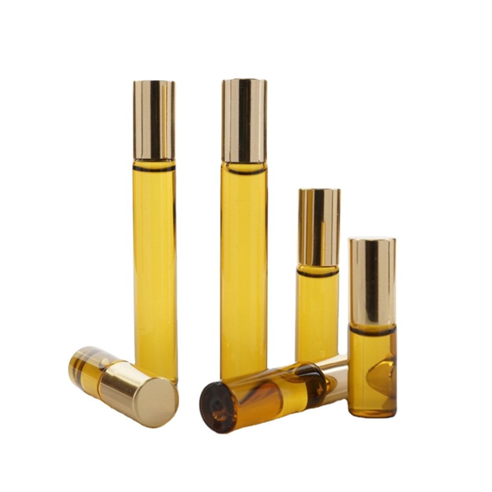 mytext whoesalers cosmetic 5 ml 10 ml 15ml empty amber frosted glass perfume roller roll on bottle with metal roller ball