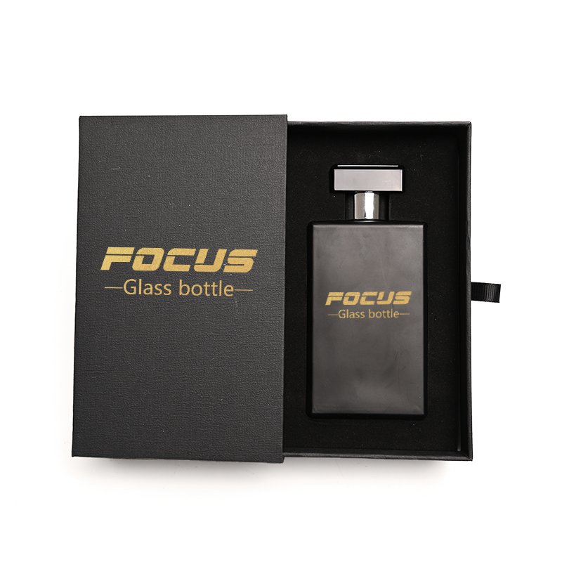 Luxury Perfume Bottle With Paper Box Packaging Matte Black Lid Parfum Spray Bottle