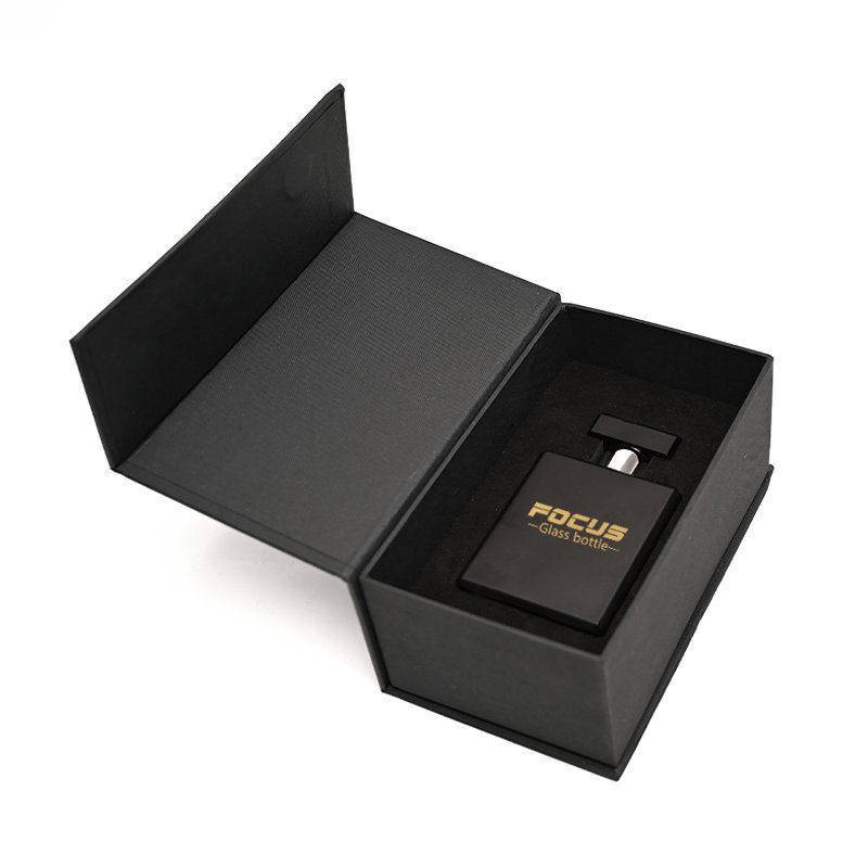 Luxury Perfume Bottle With Paper Box Packaging Matte Black Lid Parfum Spray Bottle