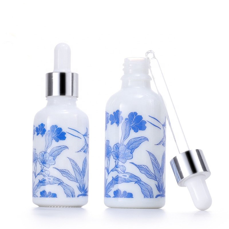 decal opal glass bottle 100 ml 50 ml 30 ml 15 ml 10 ml white glass cosmetic bottle silver aluminum dropper for essential oil