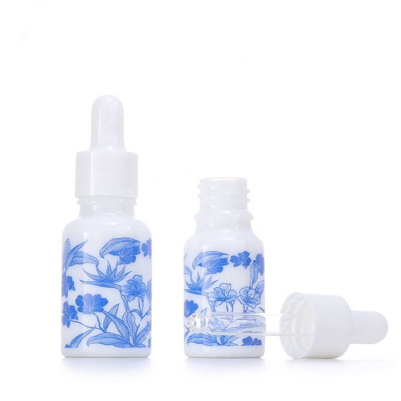 decal opal glass bottle 100 ml 50 ml 30 ml 15 ml 10 ml white glass cosmetic bottle silver aluminum dropper for essential oil