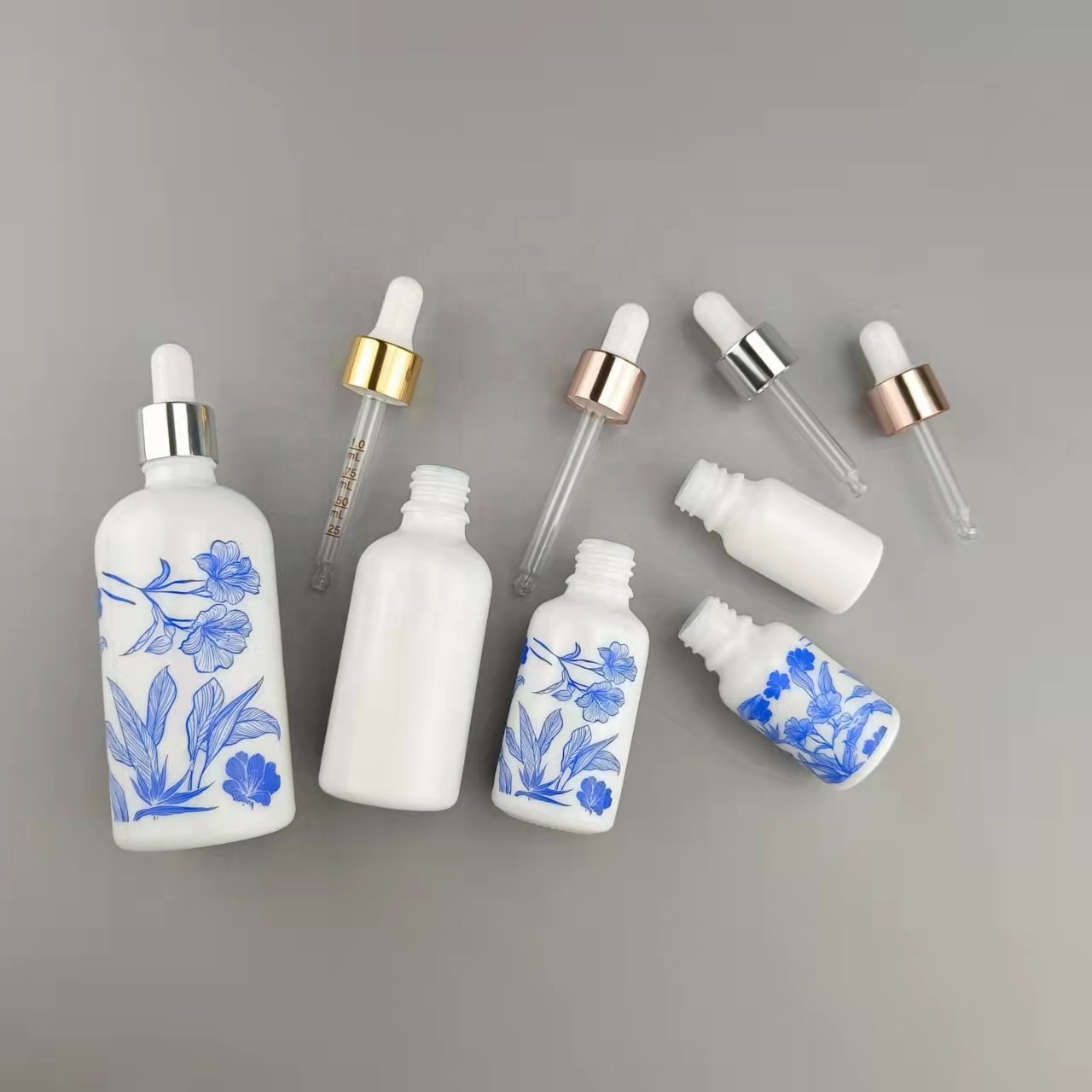 decal opal glass bottle 100 ml 50 ml 30 ml 15 ml 10 ml white glass cosmetic bottle silver aluminum dropper for essential oil