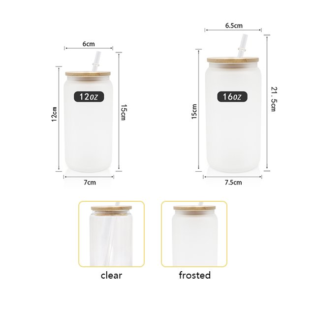 Hot 16oz Clear/Frosted Tumbler Blanks Sublimation Glass Jar Can Cups Water Bottle with bamboo lid Suitable for UV TDF Wraps