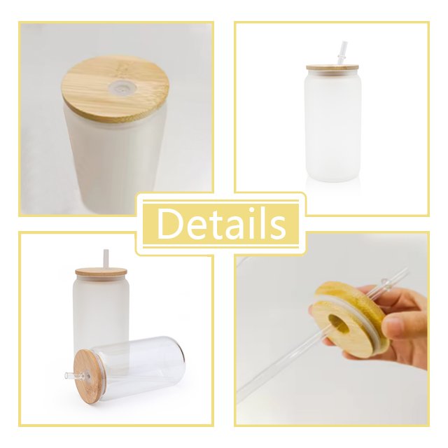 Hot 16oz Clear/Frosted Tumbler Blanks Sublimation Glass Jar Can Cups Water Bottle with bamboo lid Suitable for UV TDF Wraps