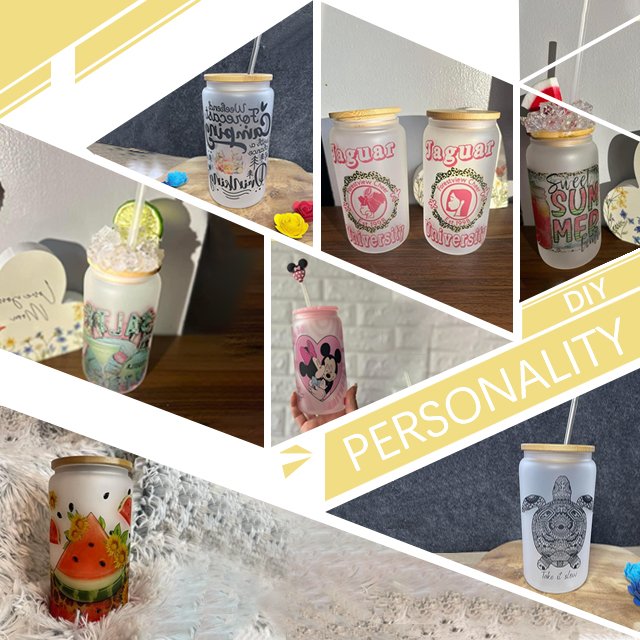 Hot 16oz Clear/Frosted Tumbler Blanks Sublimation Glass Jar Can Cups Water Bottle with bamboo lid Suitable for UV TDF Wraps
