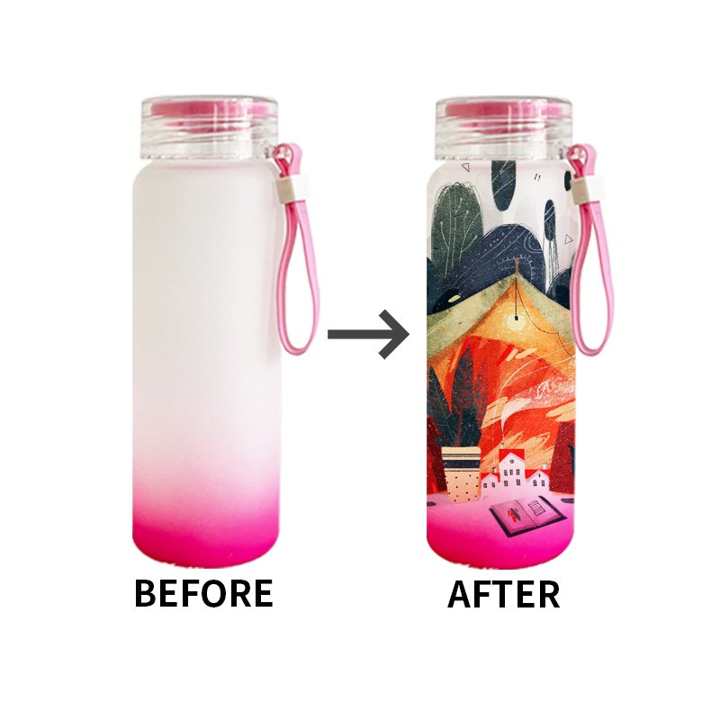 17oz 500ml blank sublimation frosted USA warehouse glass ombre color glass bottle gradient frosted glass water bottle