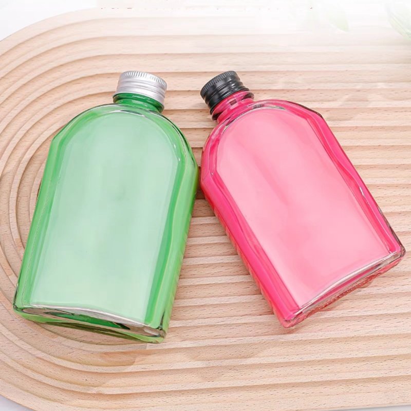 Glass Bottles Flat flask shape with aluminum cap for iced cold brew coffee 350ml 500ml