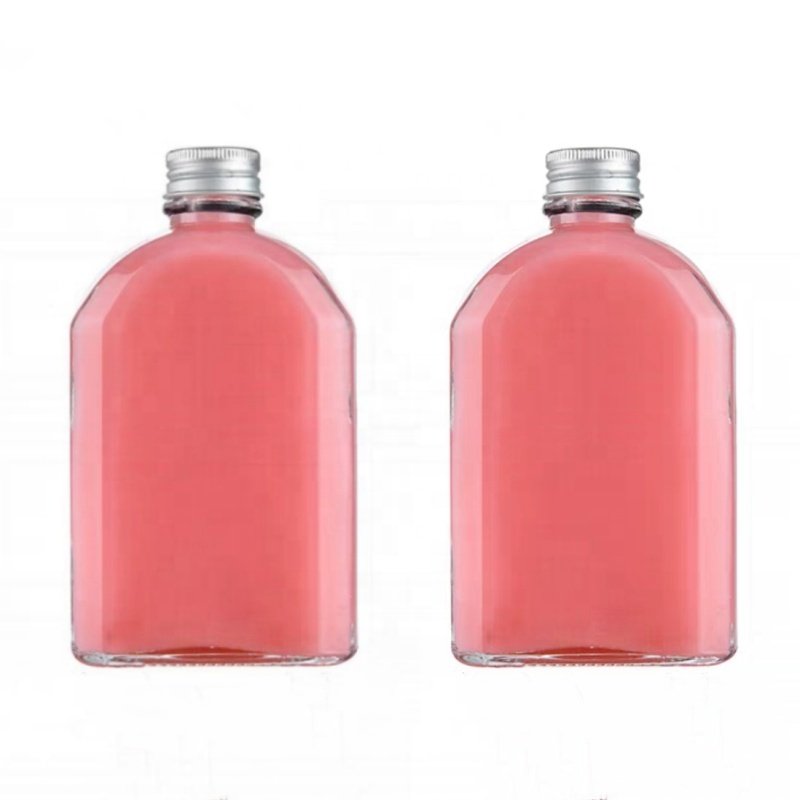 Glass Bottles Flat flask shape with aluminum cap for iced cold brew coffee 350ml 500ml
