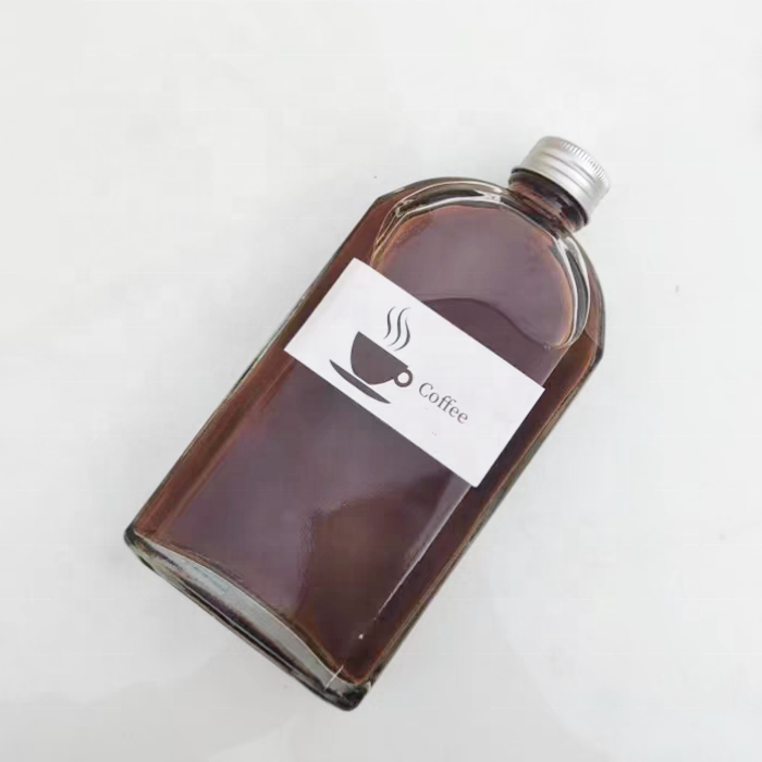 Glass Bottles Flat flask shape with aluminum cap for iced cold brew coffee 350ml 500ml