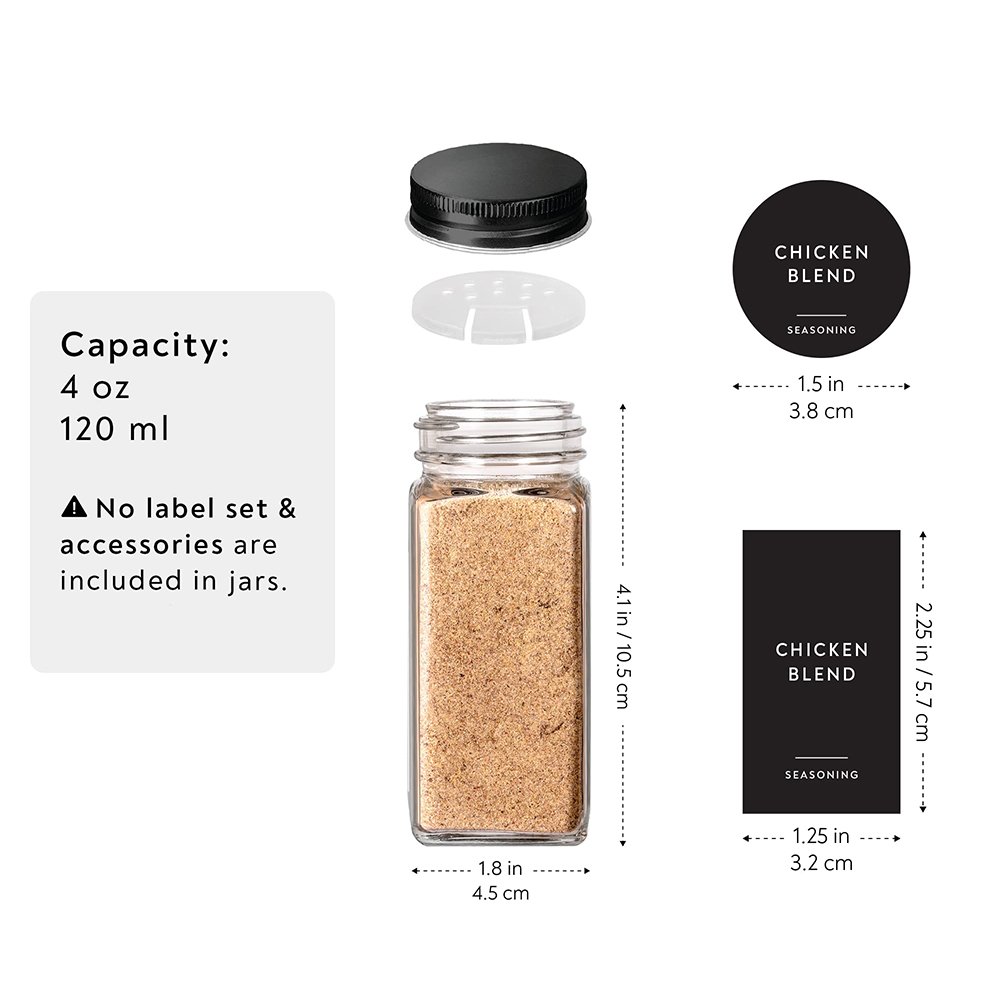 Canister Wood Lid Spice Jars Herb and Spice Containers Seasoning Bottles 4 Oz Square Glass Spice Jars with Wooden Bamboo Lid Set