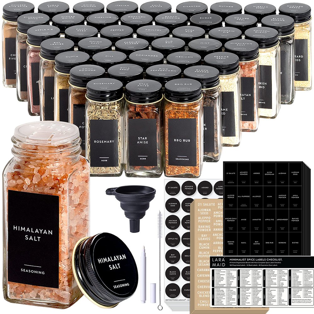 Canister Wood Lid Spice Jars Herb and Spice Containers Seasoning Bottles 4 Oz Square Glass Spice Jars with Wooden Bamboo Lid Set