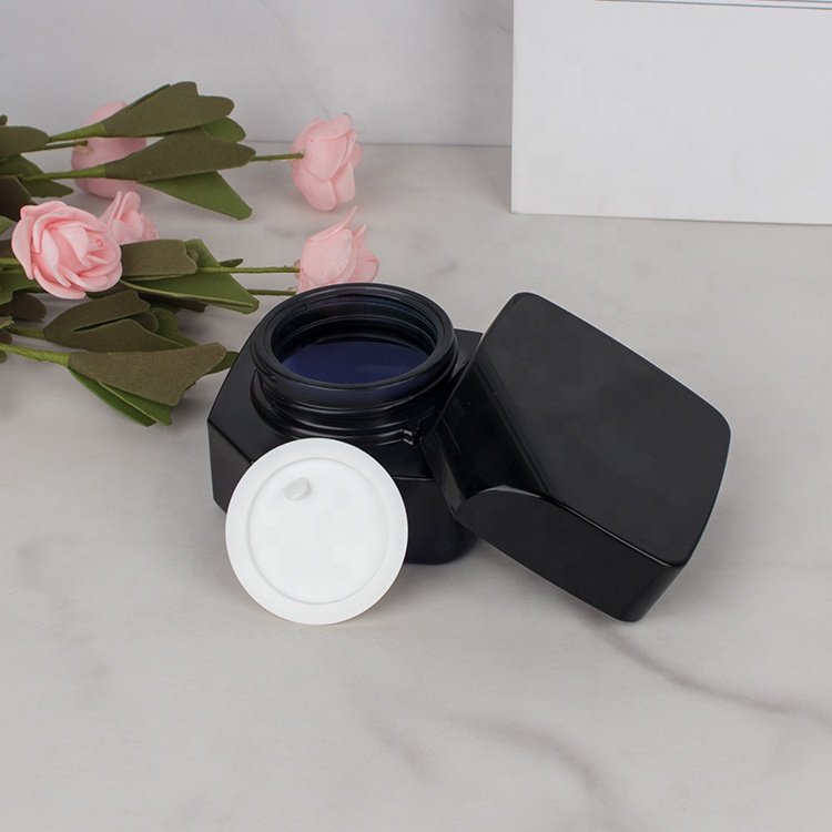 empty cosmetic jars vintage design gradient dark black and dark blue glass bottles 50g 100ml 120ml 130ml square cosmetic bottle