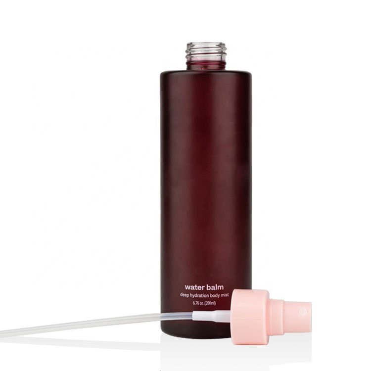 Cosmetic Package Perfume Essential Oil Serum Body Room Toner Moisture Spray Glass Bottle with Pink Sprayer Fancy Dark Red 200ml