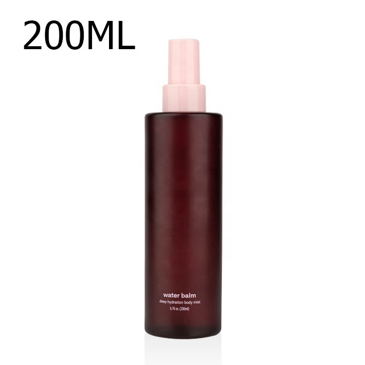 Cosmetic Package Perfume Essential Oil Serum Body Room Toner Moisture Spray Glass Bottle with Pink Sprayer Fancy Dark Red 200ml