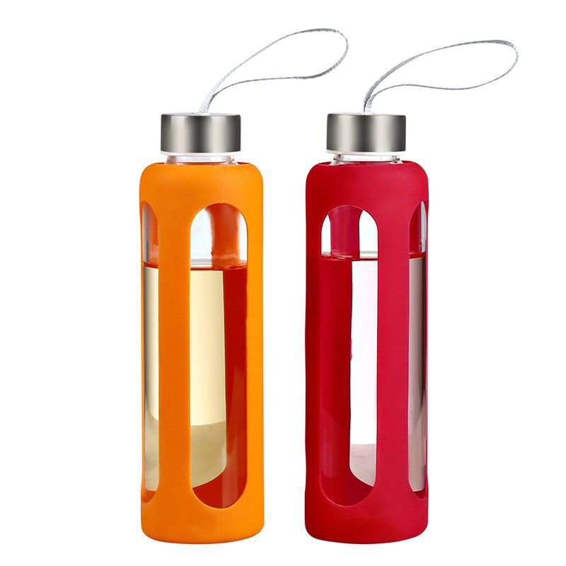 Wide mouth glass water bottle customized printed water glass bottle 1L with plastic cover