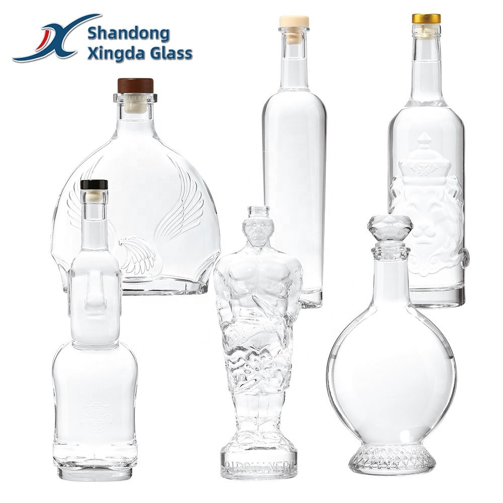 High Quality Sealed Cork Lid 200ml 375ml 500ml 750ml Clear Round Empty Flint Glass Liquor Wine Whisky Vodka Tequila Bottle