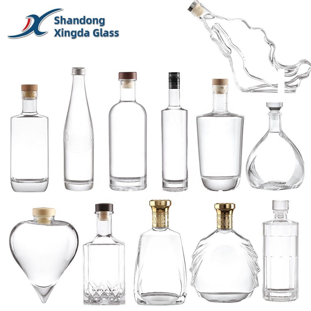 High Quality Sealed Cork Lid 200ml 375ml 500ml 750ml Clear Round Empty Flint Glass Liquor Wine Whisky Vodka Tequila Bottle