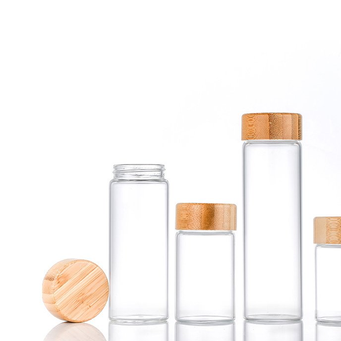 Wholesale Bamboo Lid Food Storage Container 50ml 60ml 80ml 90ml 100ml 150ml 200ml Clear Wide Mouth Glass Bottles
