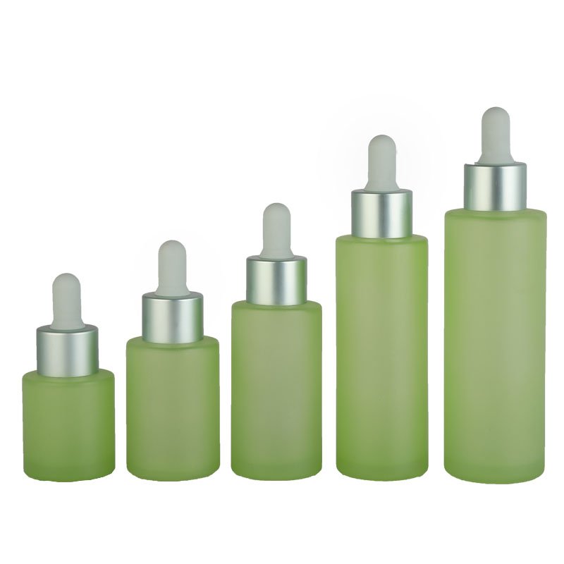 Personal care round shape clear pink frosted 15ml 30ml 1/2 1 oz essential hair oil bottles dropper cosmetic glass bottle