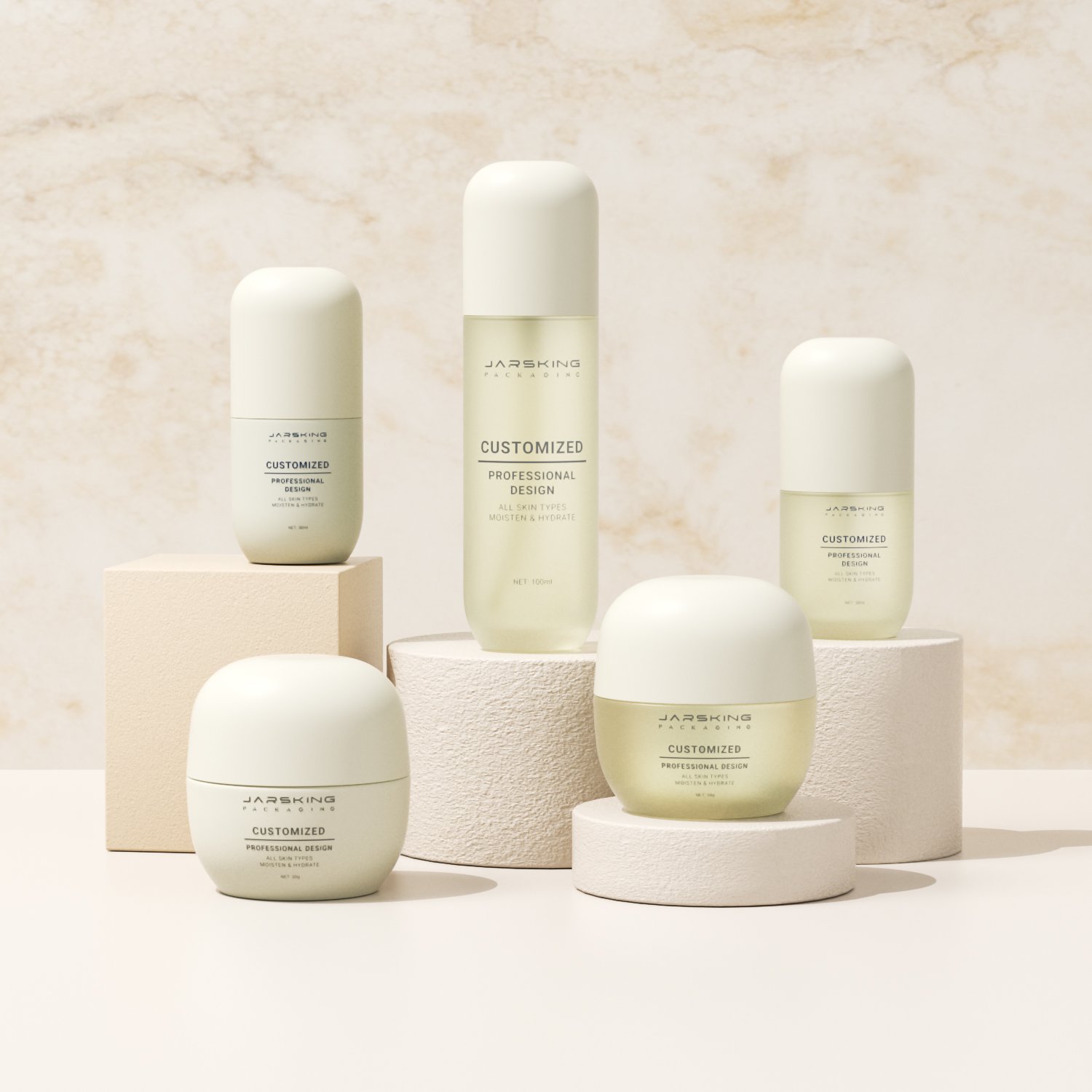 Premium skin care packaging set 50g 30ml 100ml empty frosted luxury cosmetic lotion serum pump glass bottle and cream glass jar