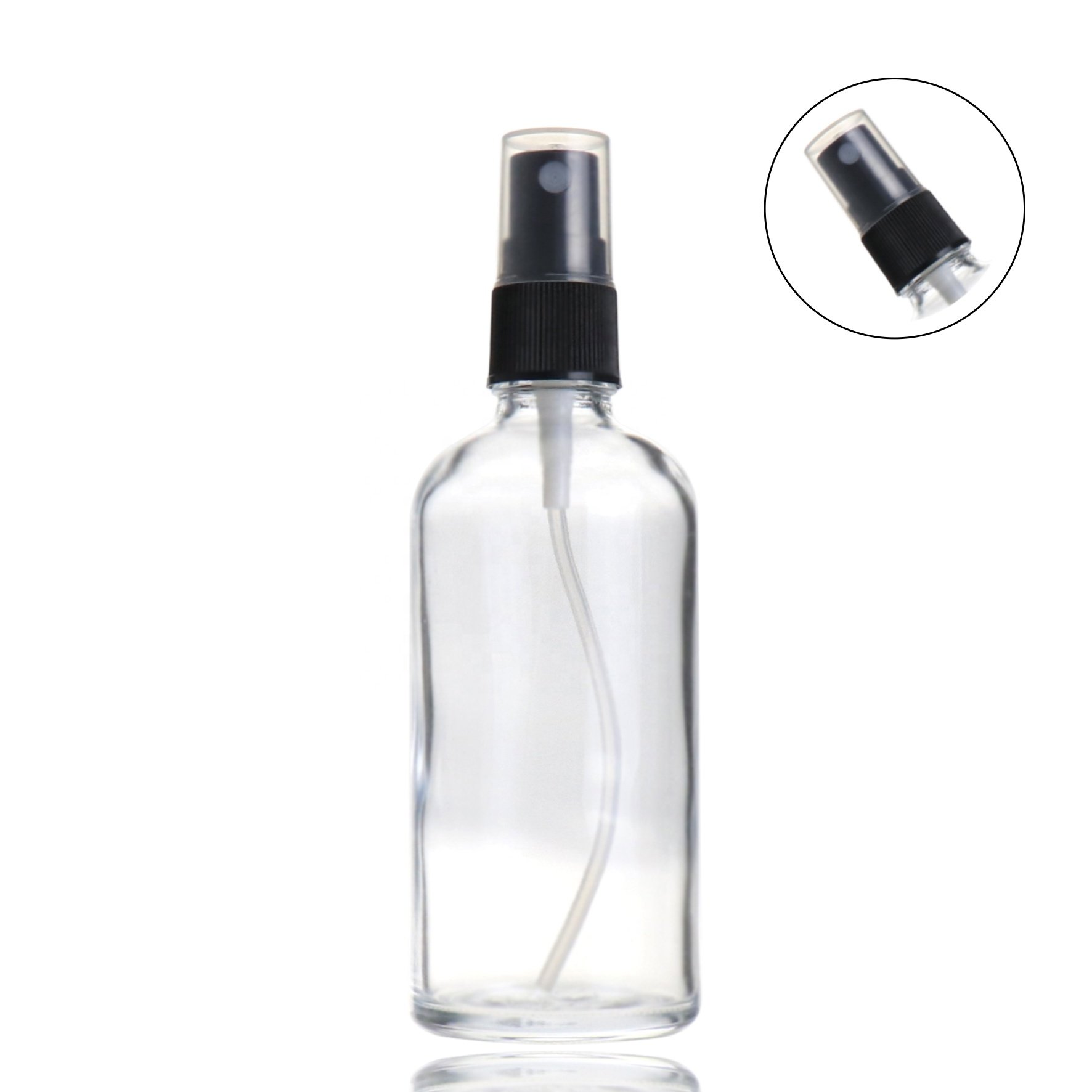 Empty clear 100 ml glass spray perfume bottle with mist spray for skin care packaging