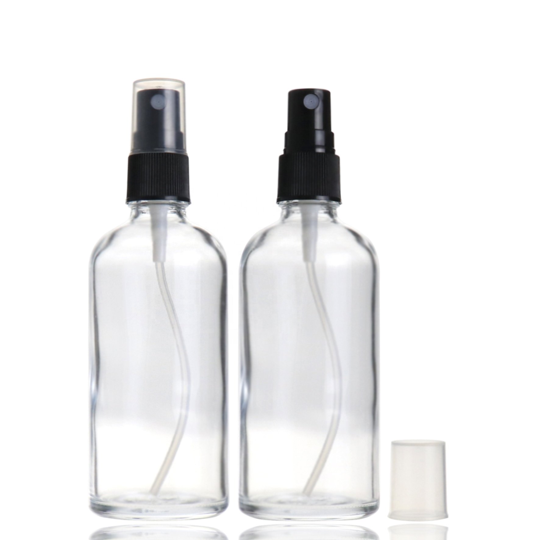 Empty clear 100 ml glass spray perfume bottle with mist spray for skin care packaging